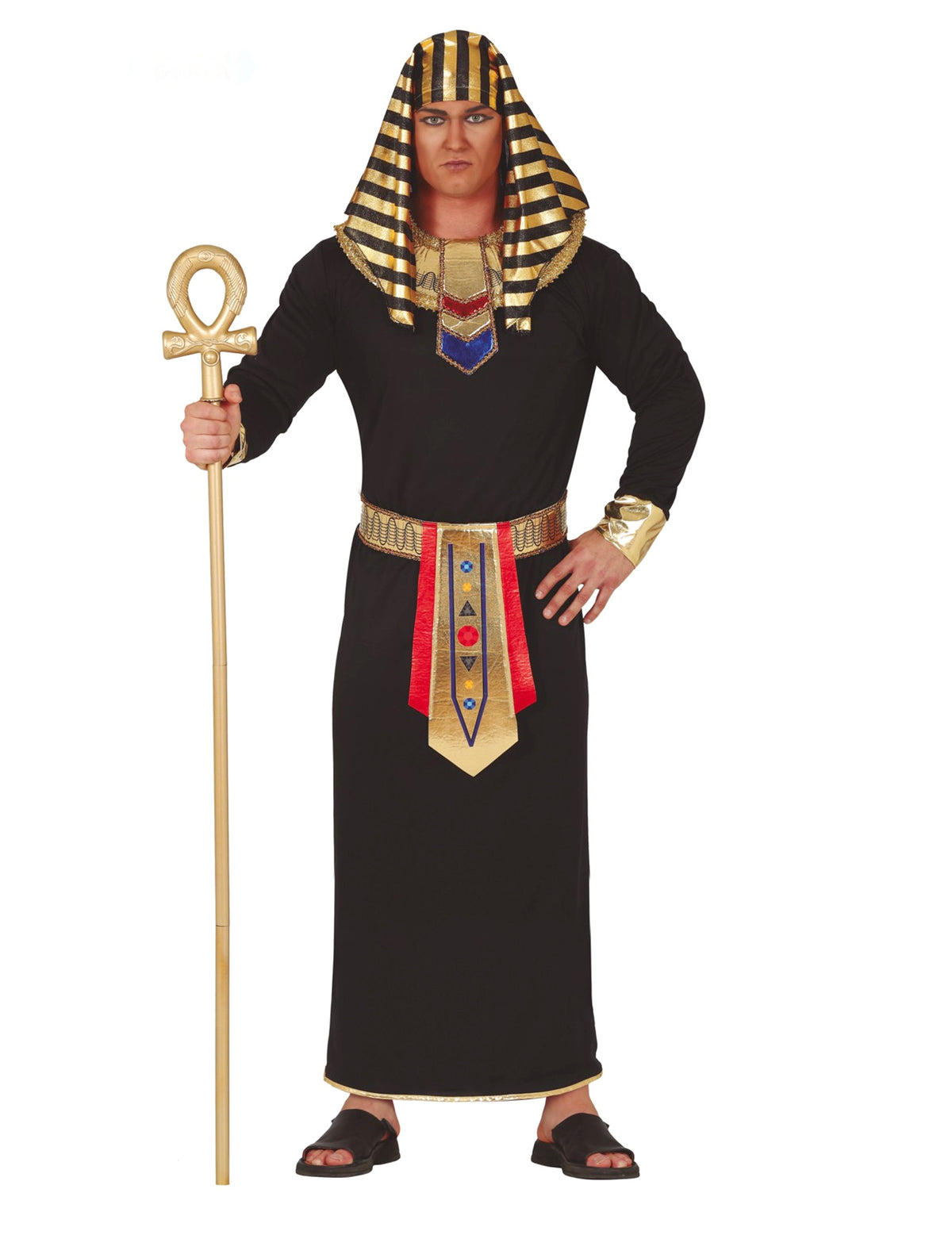 Déguisement de pharaon pour homme noir et doré avec coiffe