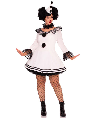 Sexy biely kostým Pierrot plus veľkosť pre ženy