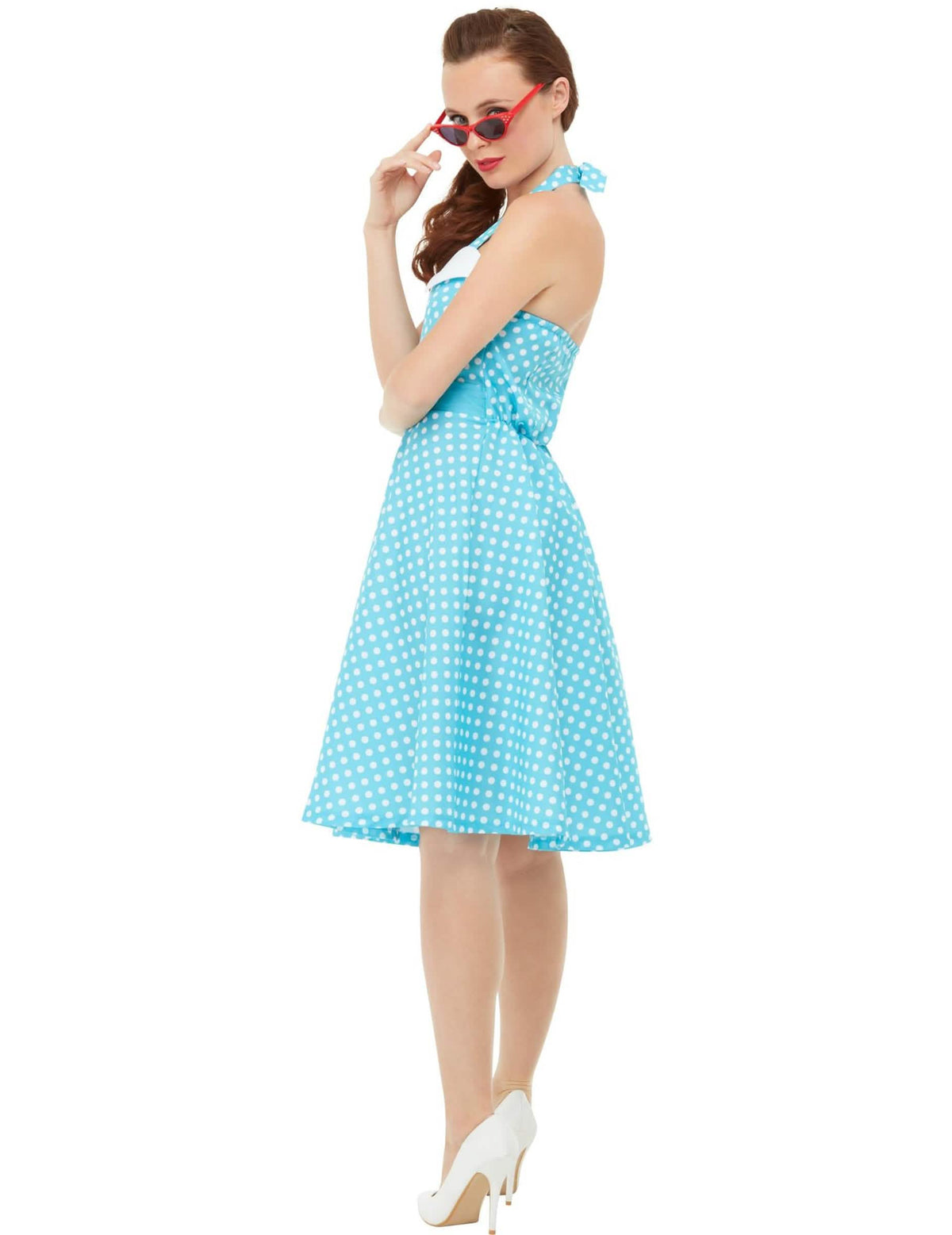 Bočný pohľad na retro pin-up kostým pre ženu