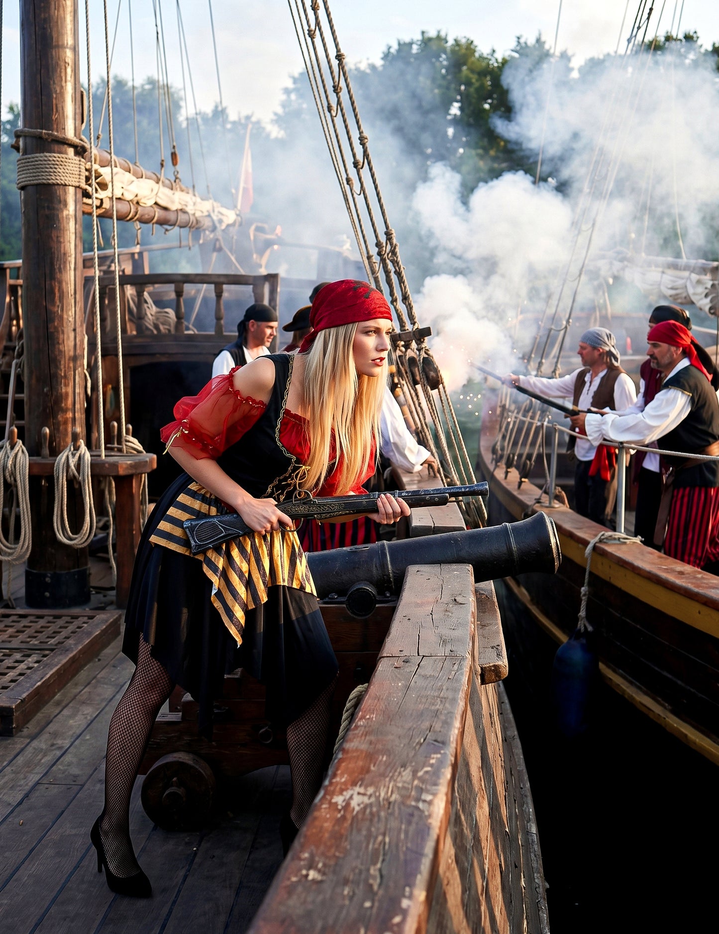 Pirátske maskovanie s tylom ženy