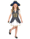 Déguisement de pirate pour fille bleu foncé avec chapeau et dorures