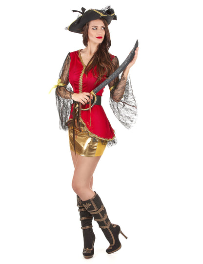 Červená a zlatá pirátska kostým žena