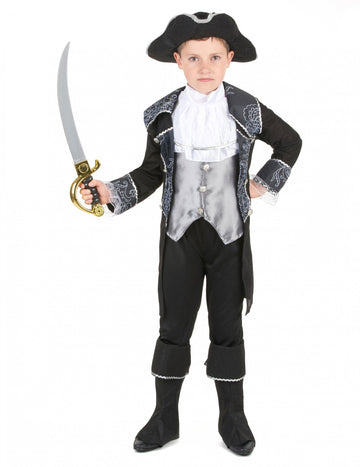 Kostým piráta v sivej a čiernej farbe pre chlapca 