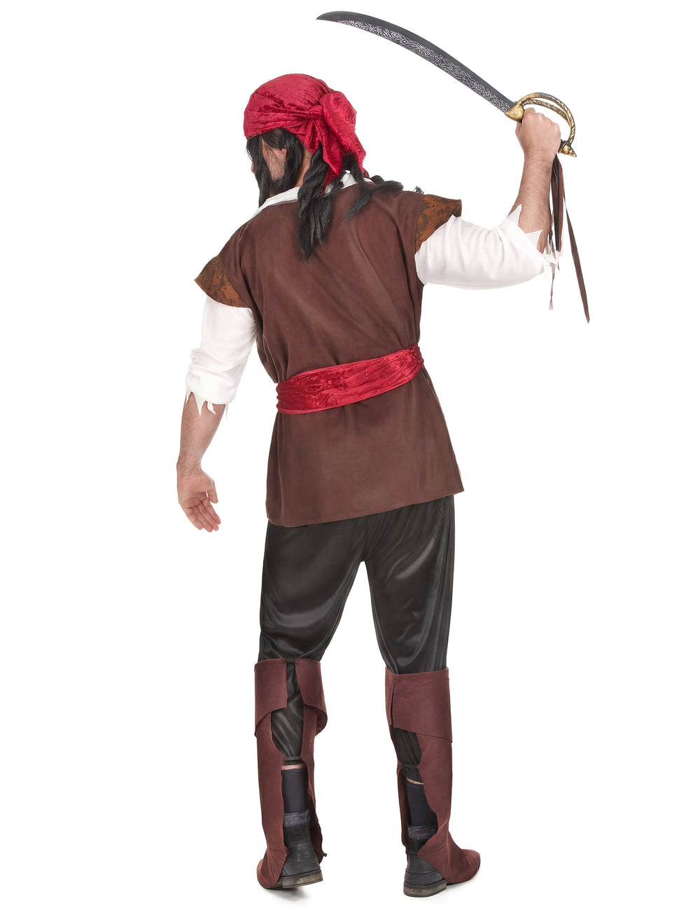 Vue de dos avec sabre du déguisement de pirate pour homme