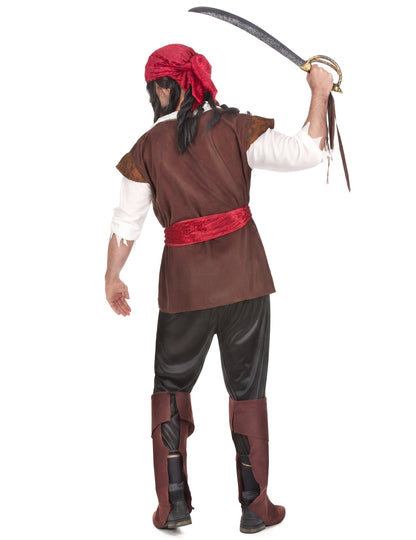 Vue de dos avec sabre du déguisement de pirate pour homme
