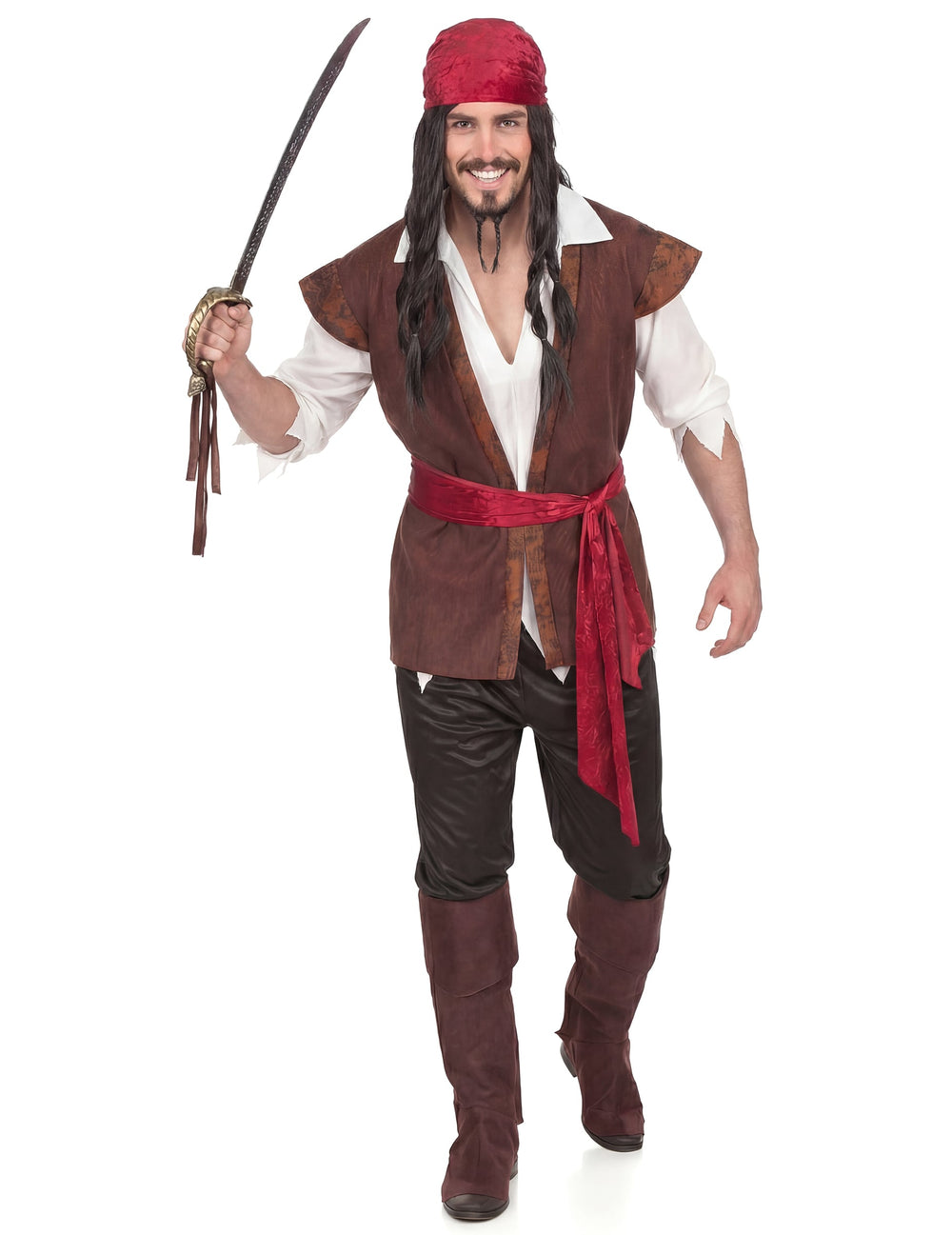 Vue en pied avec sabre du déguisement de pirate pour homme