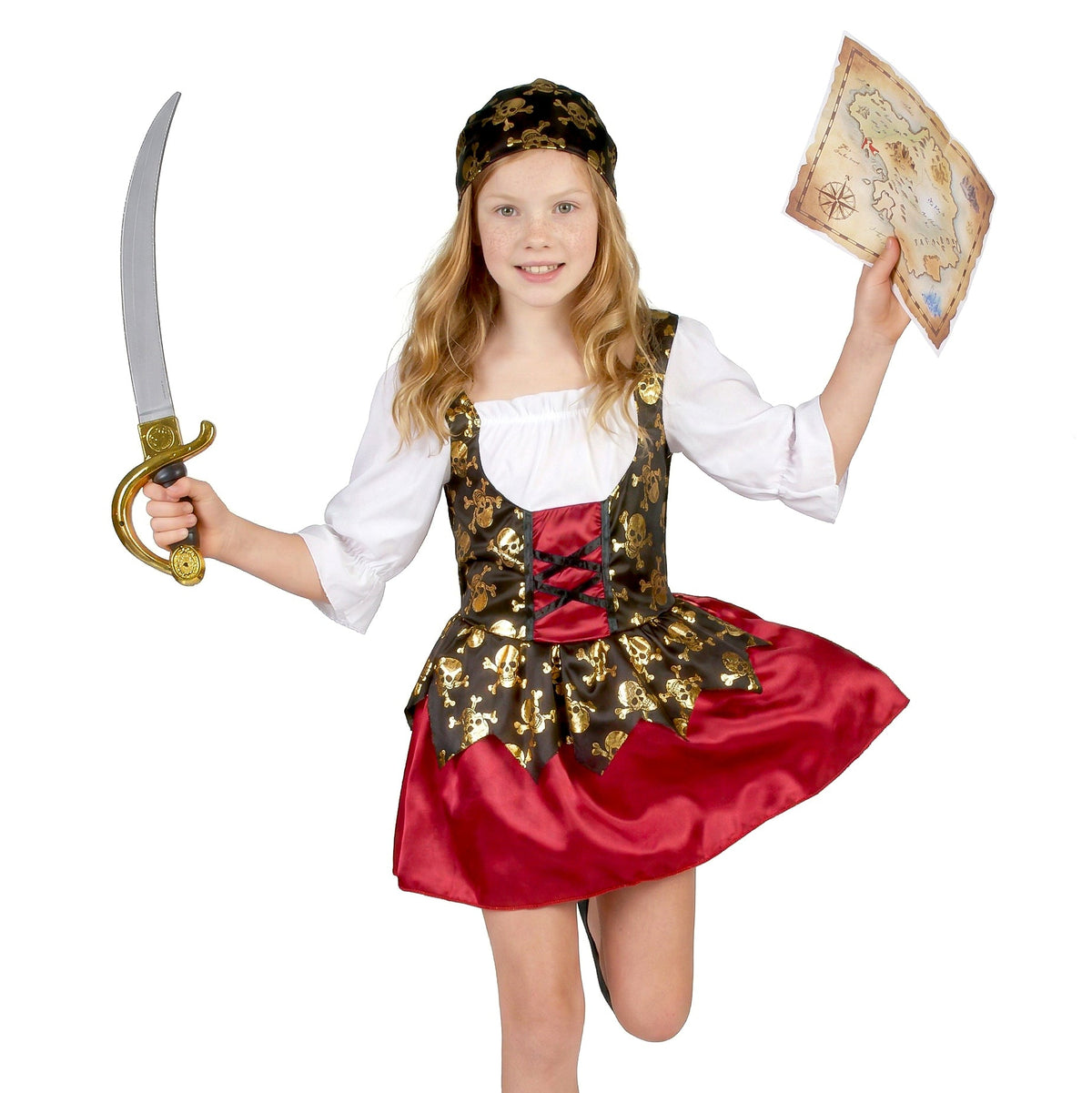 Sabre et carte au trésor du déguisement de pirate aux motifs dorés