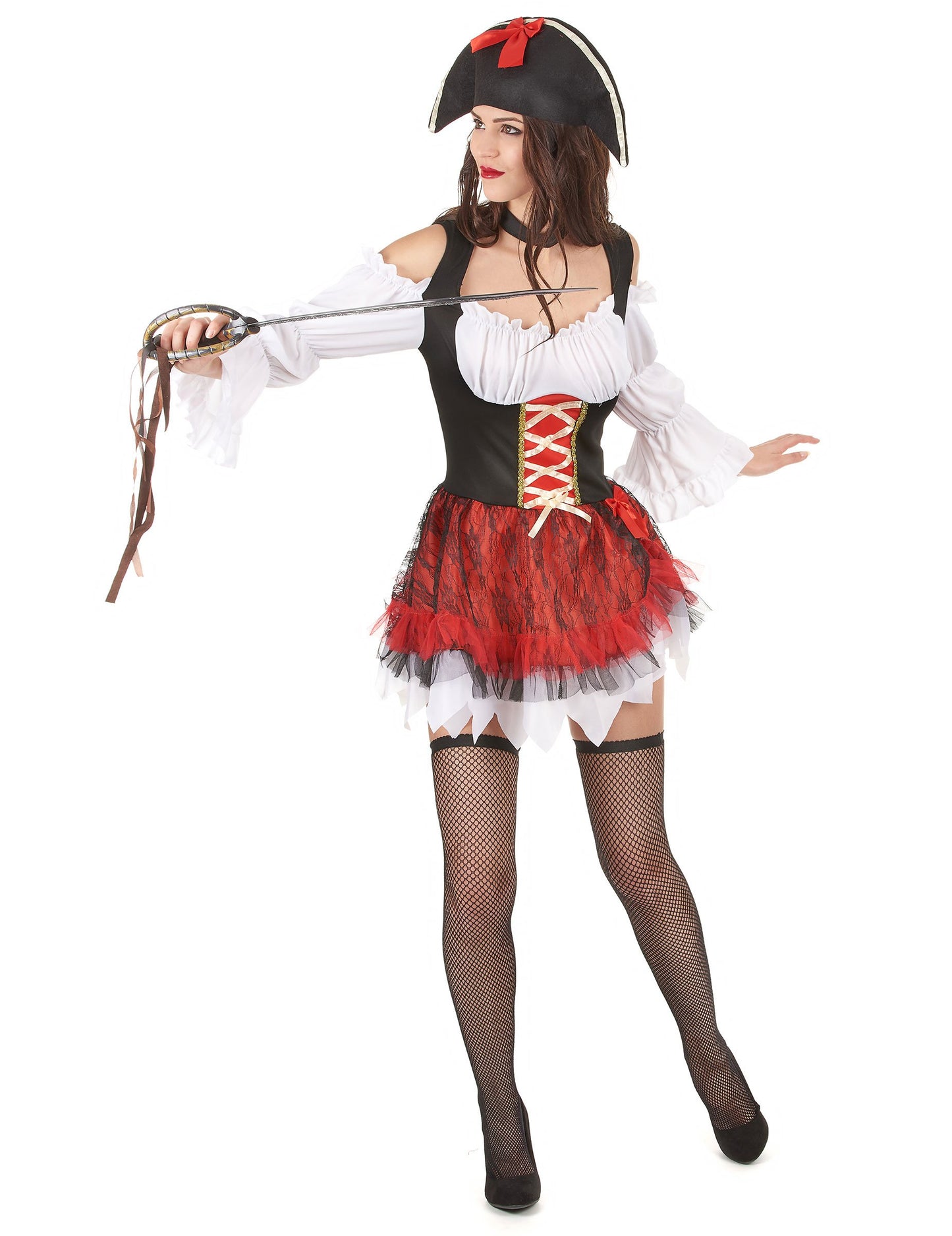 Pose avec sabre du déguisement pirate sexy