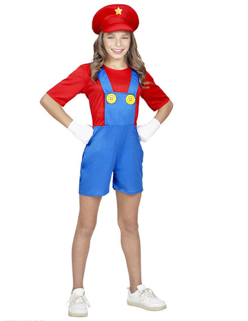 Kostým inštalatérky v červených kraťasoch pre dievča 