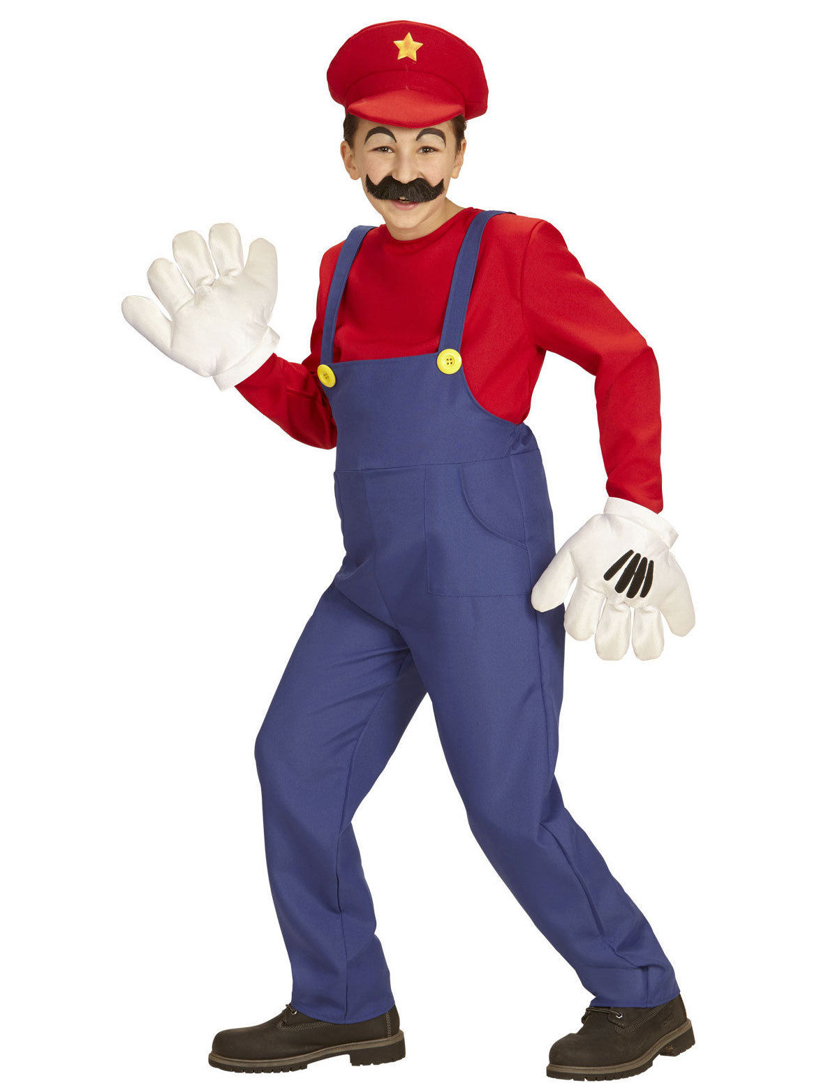 Déguisement de plombier rouge pour enfant rouge et bleu avec casquette et gants blancs
