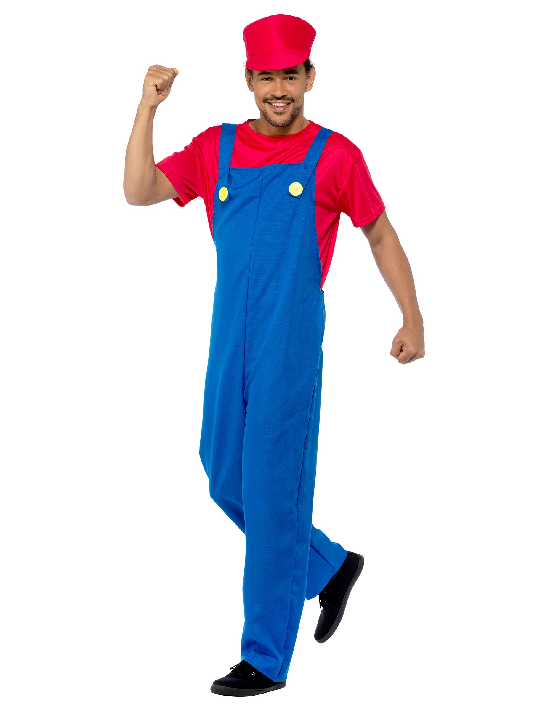 Déguisement de plombier pour homme rouge et bleu avec casquette