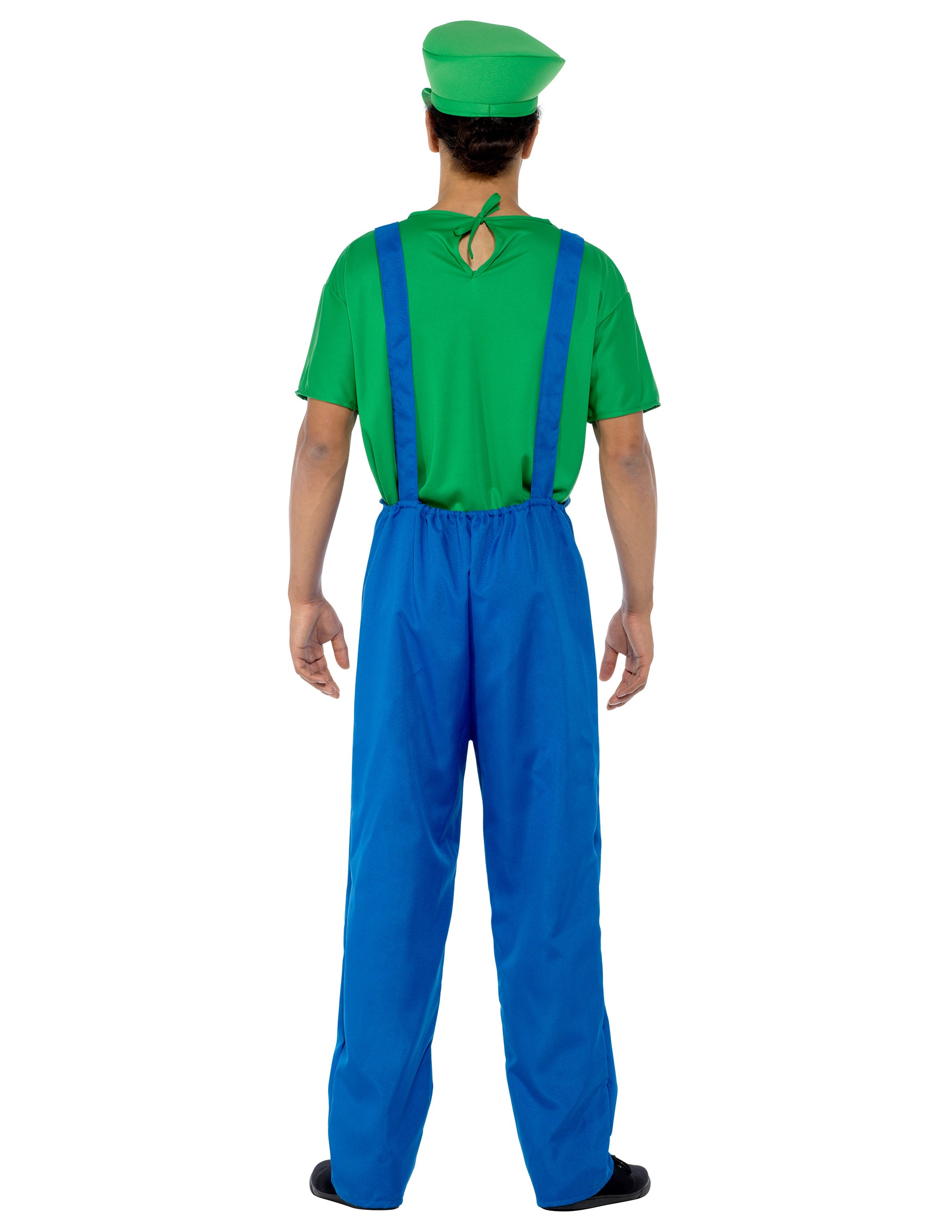 Vue de dos du déguisement de plombier vert pour homme