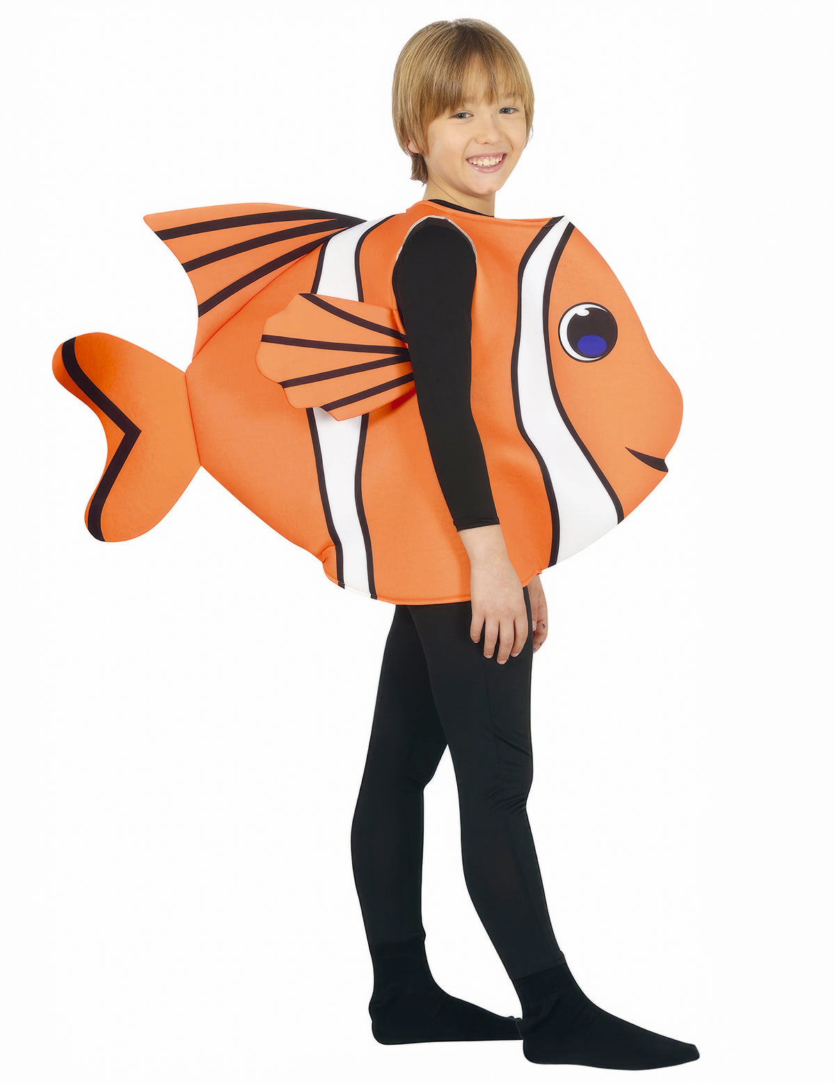 Déguisement poisson clown pour enfant orange avec rayures blanches et noires