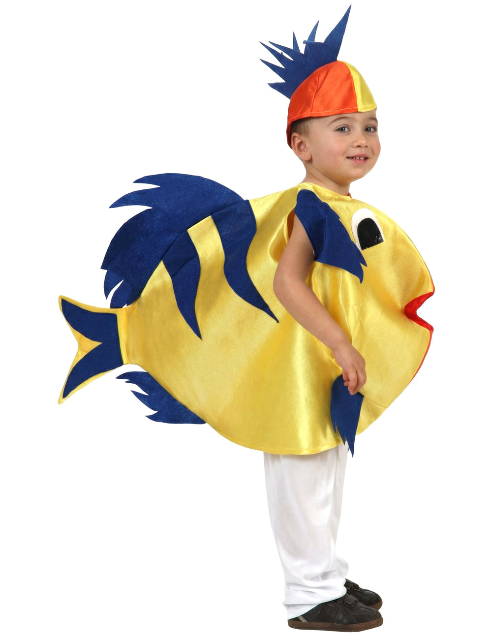 Déguisement de poisson tropical pour enfant jaune et bleu avec chapeau