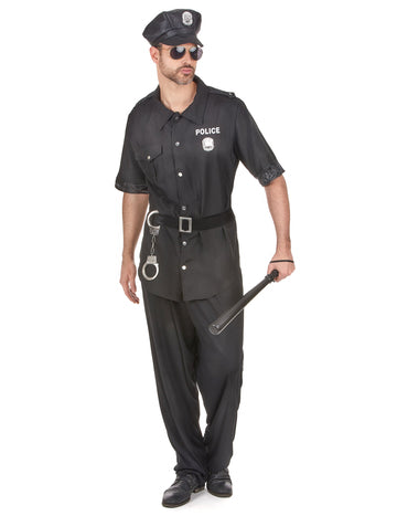 Déguisement de policier pour homme noir avec casquette et accessoires