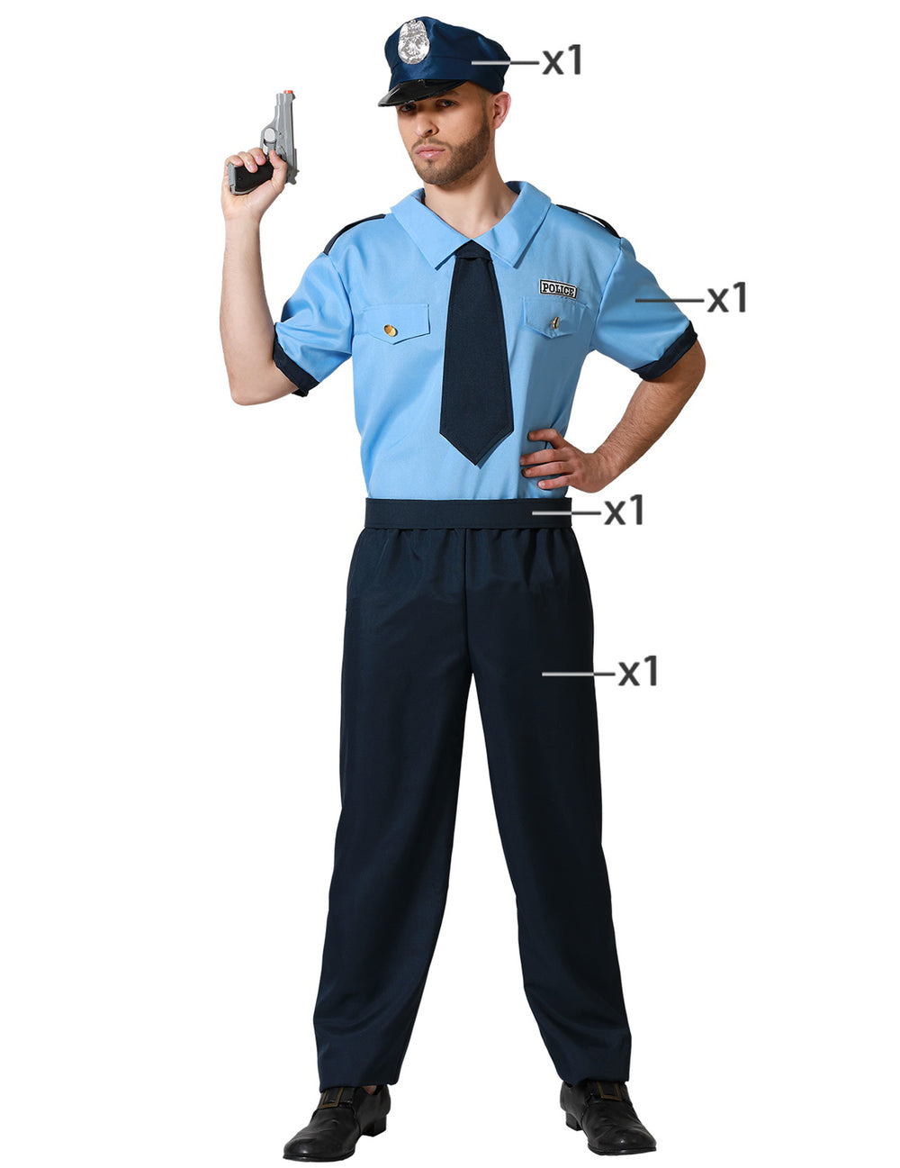 Détail de la composition du déguisement de policier