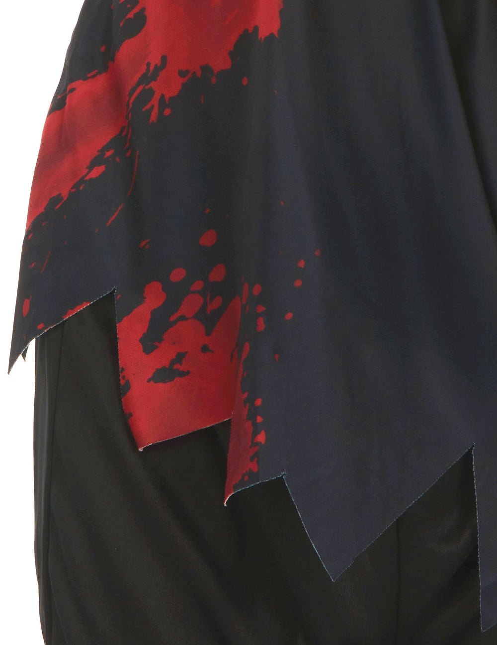 Détail du bas dentelé et des taches de sang du déguisement policier zombie pour enfant