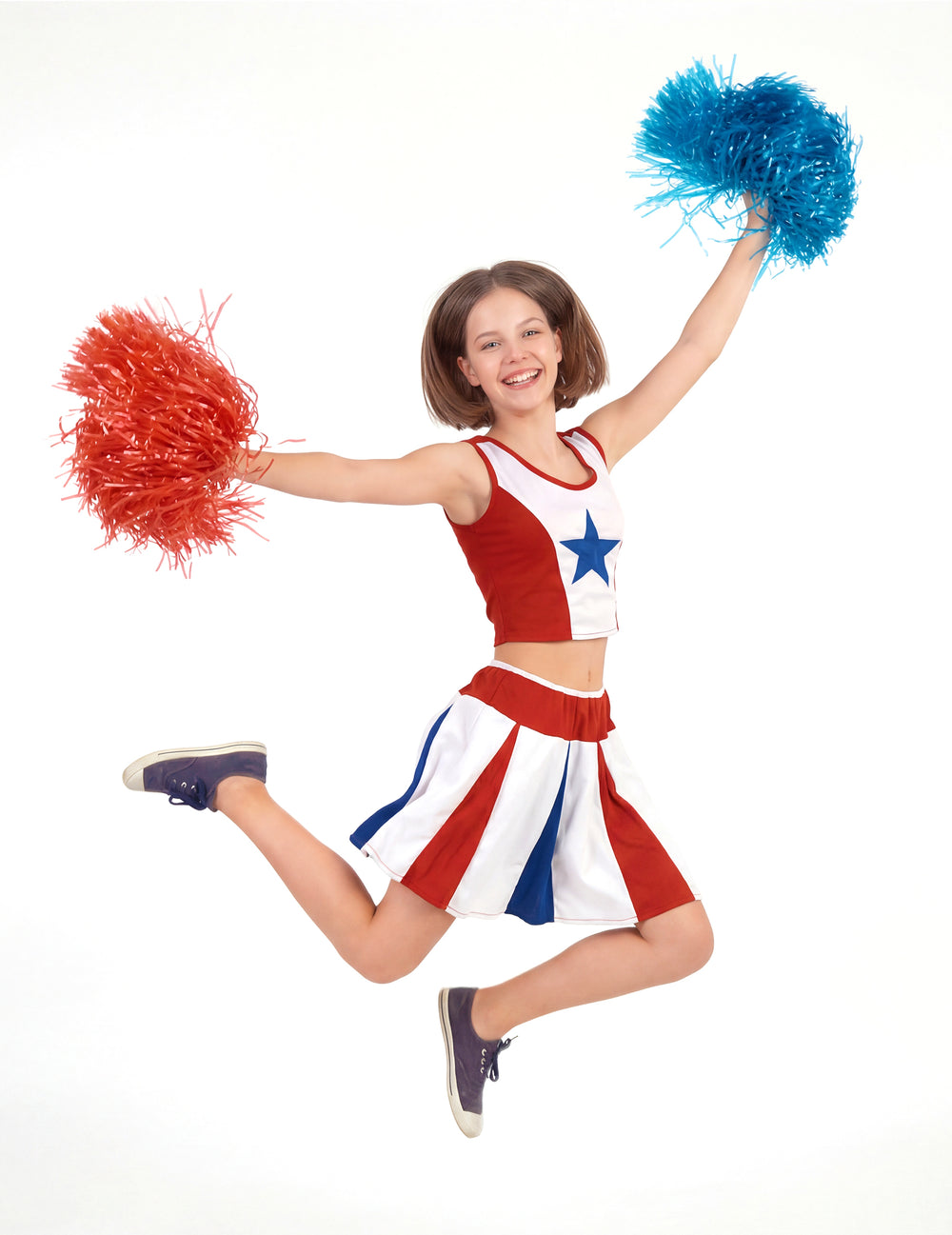 Vue de face en sautant du déguisement pompom girl étoile