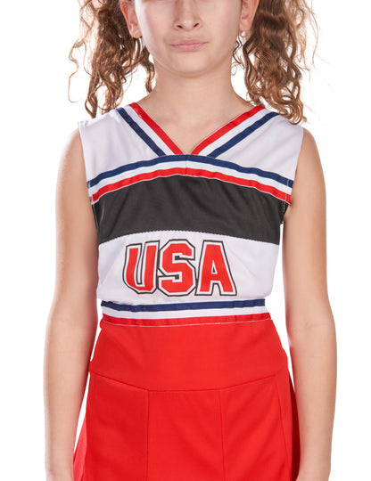 Gros plan sur l'inscription USA du déguisement pompom girl USA