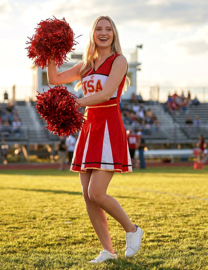 Déguisement pompom girl USA rouge femme