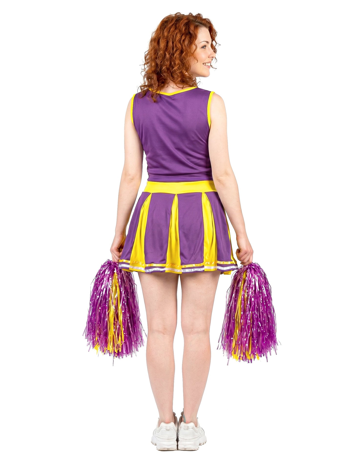 Déguisement pompom girl USA violet et jaune femme