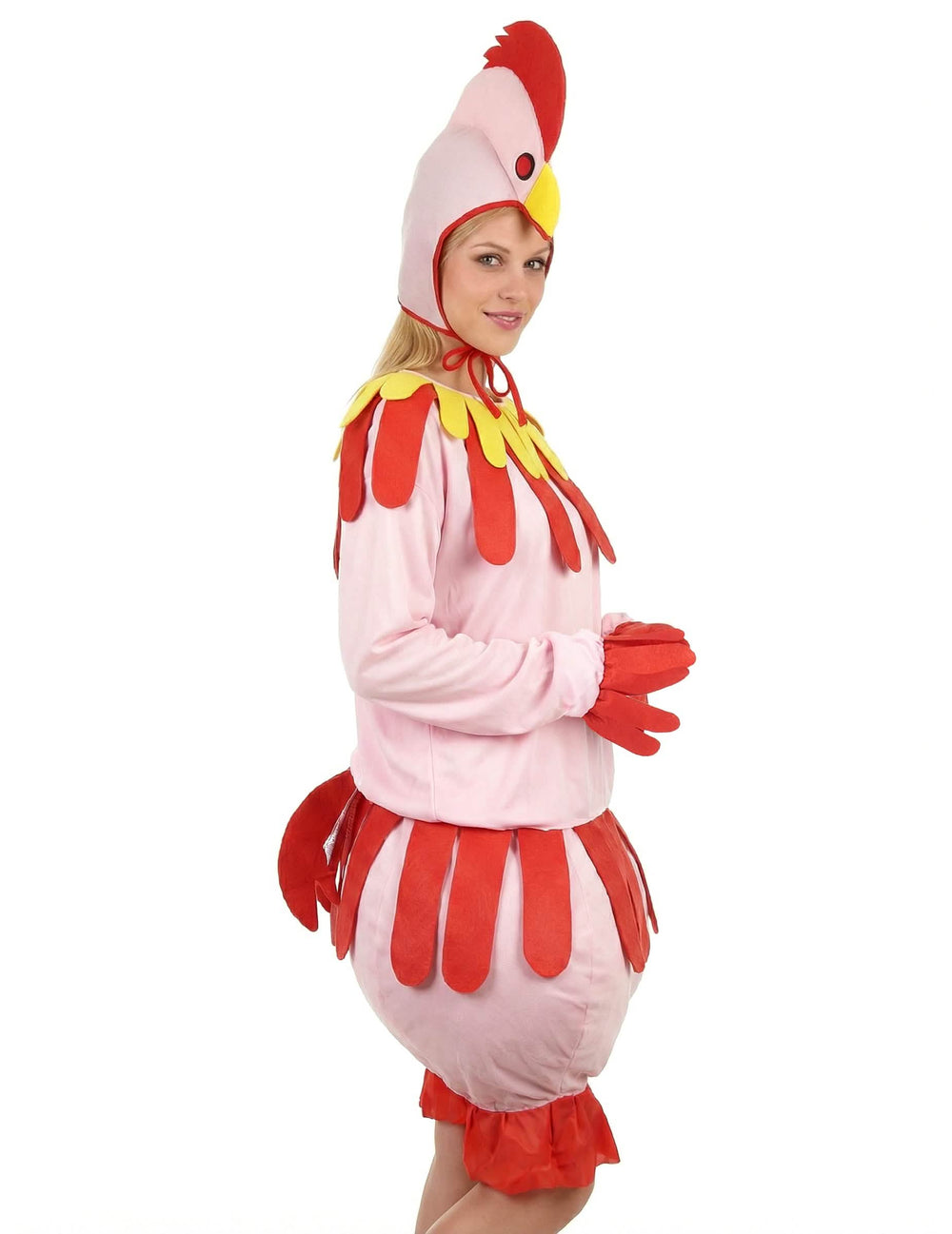 Bočný pohľad na kostým sliepky pre dospelého