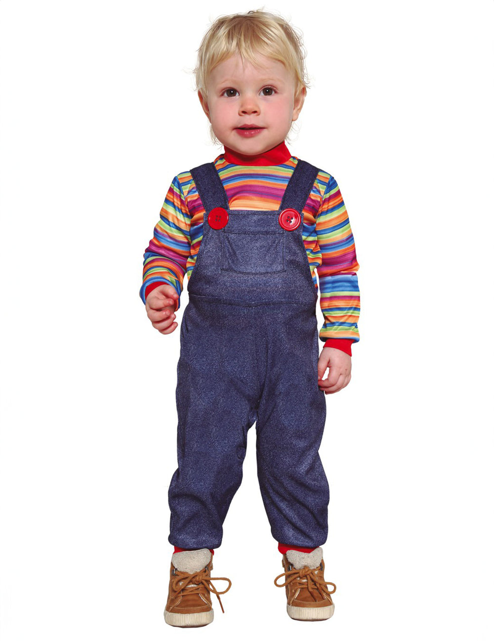 Déguisement de poupée diabolique pour bébé bleu et multicolore avec salopette