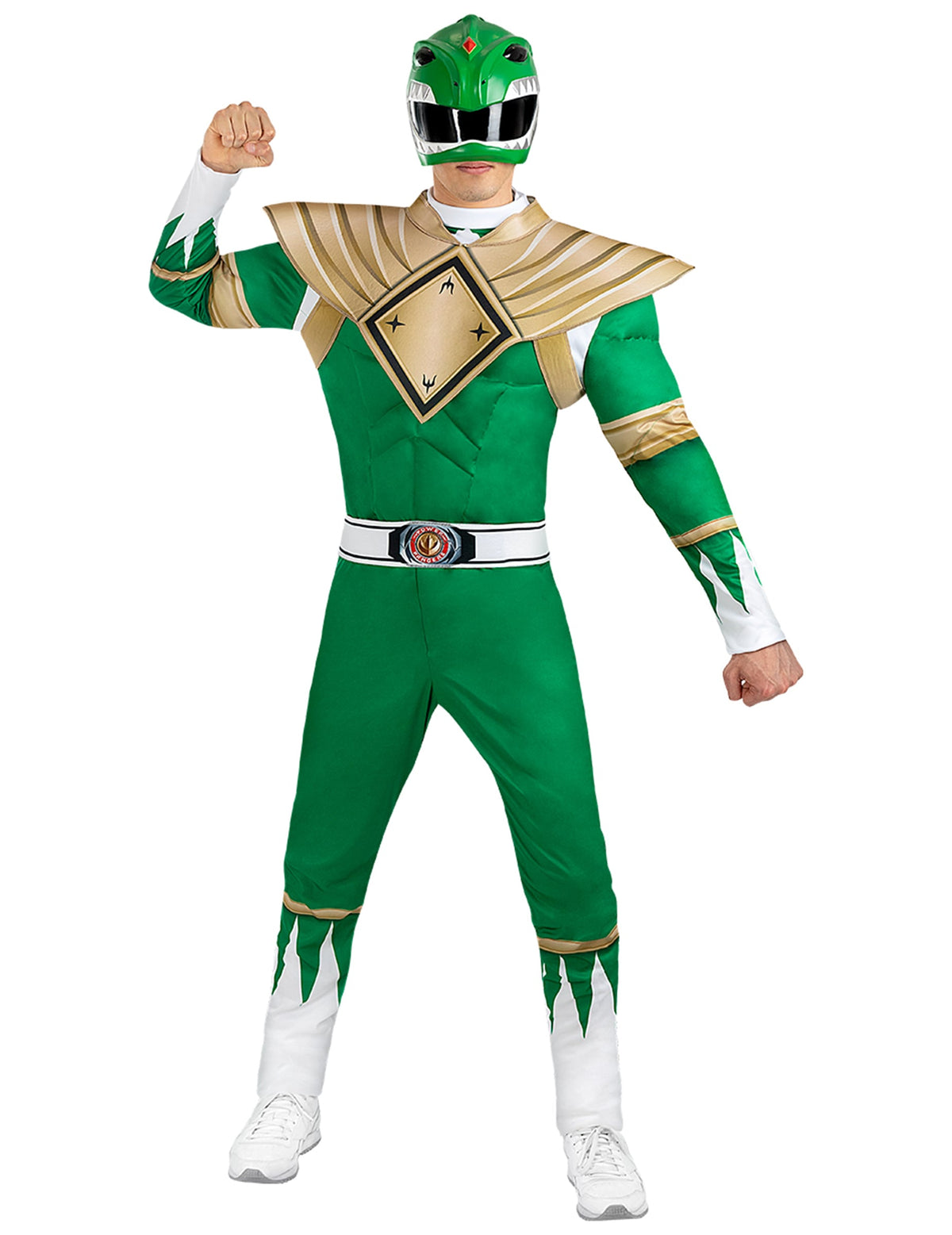 Déguisement Power Ranger vert pour adulte vert et doré avec masque