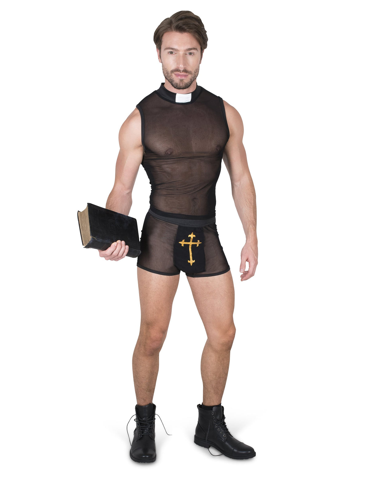 Bible tenue à la main du déguisement de prêtre pécheur pour homme