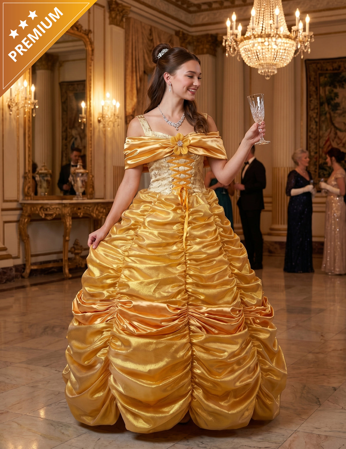 Prémiový žltý kostým princeznej pre ženy