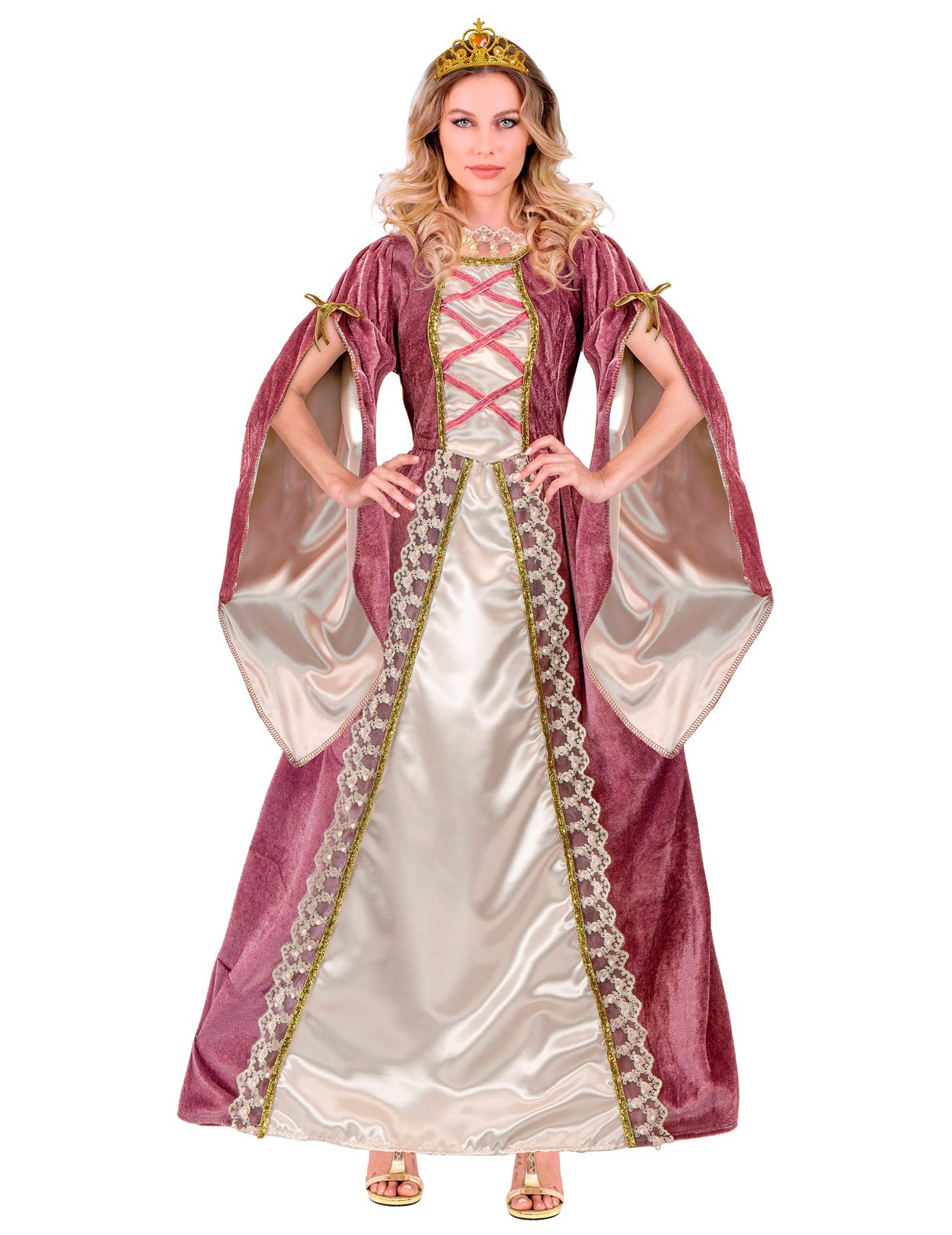 Pink -biela dámska stredoveká princezná maskovanie