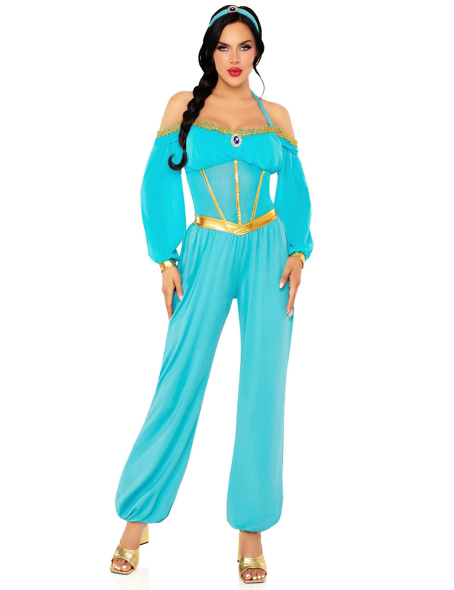 Dámsky kostým orientálnej princeznej v modro-zlatom prevedení