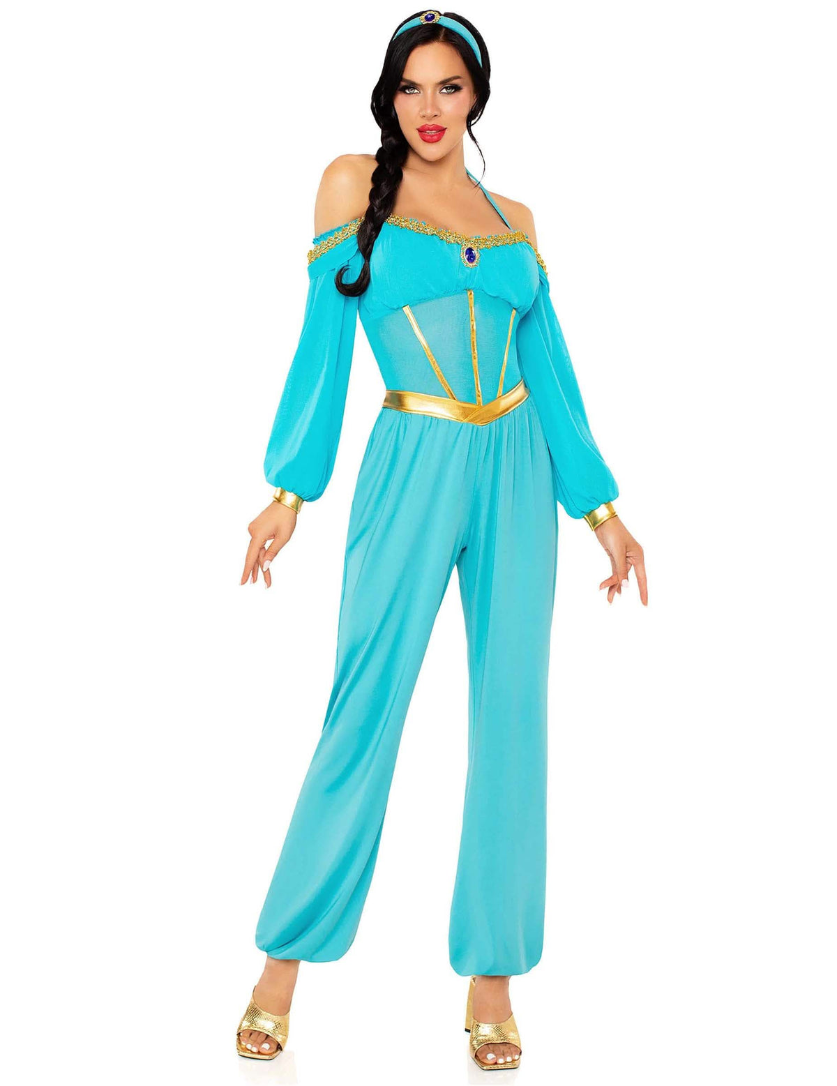Déguisement de princesse orientale pour femme bleu et or