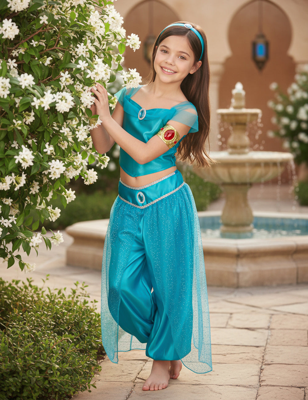 Mise en situation du déguisement de princesse orientale pour fille