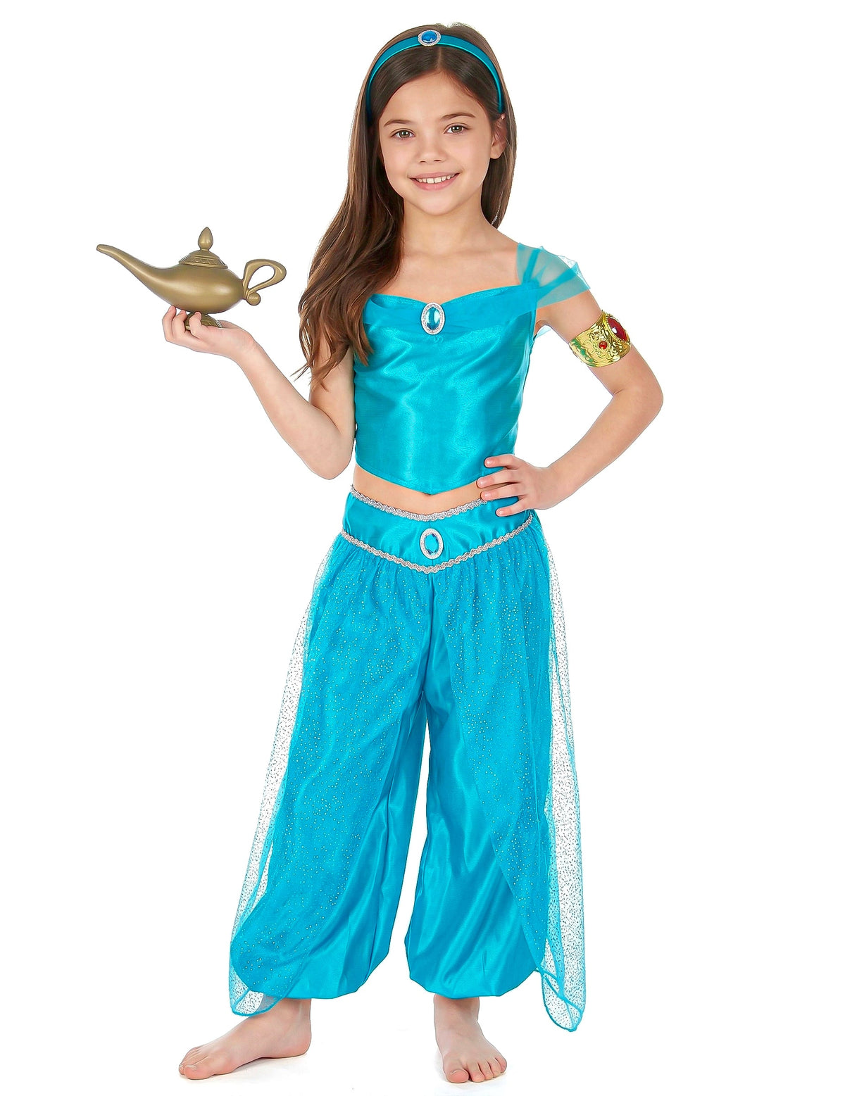 Déguisement de princesse orientale pour fille bleue avec lampe magique