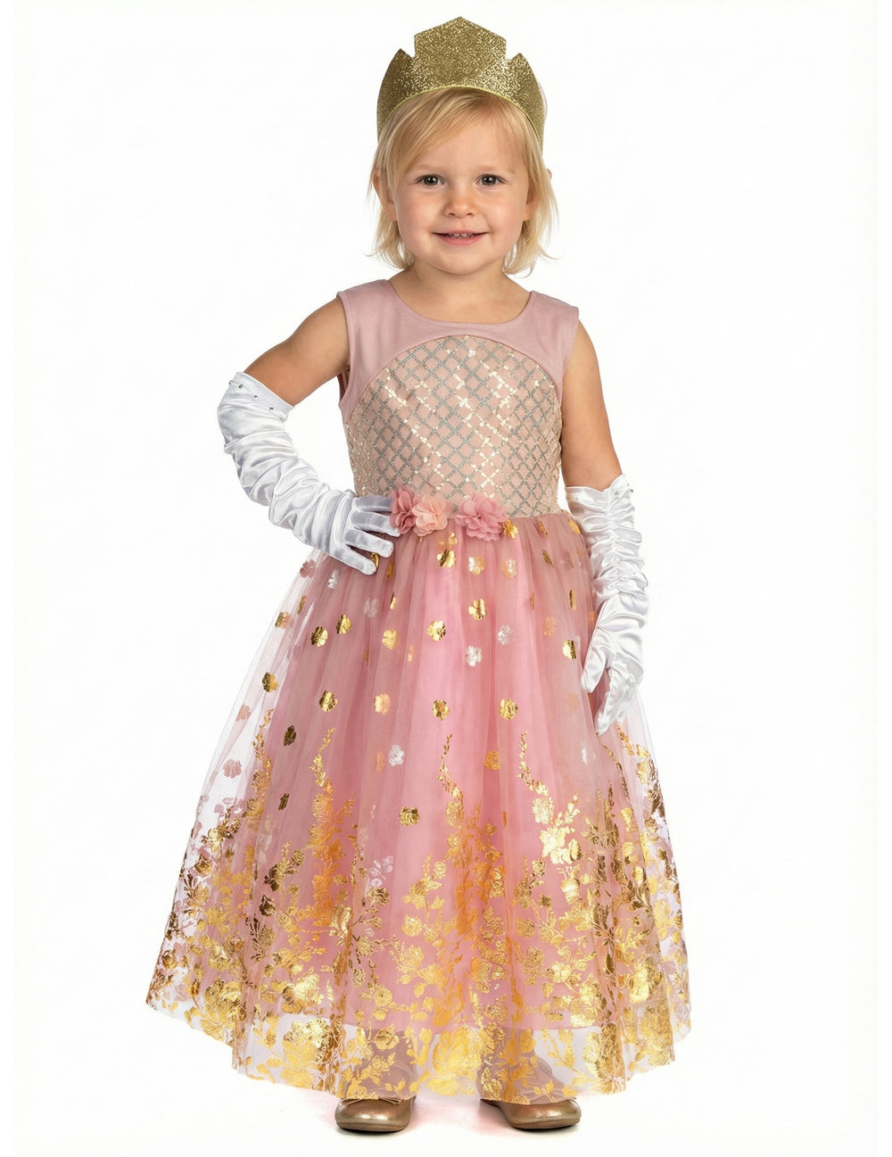 Vue de face du déguisement de princesse pour fille rose gold