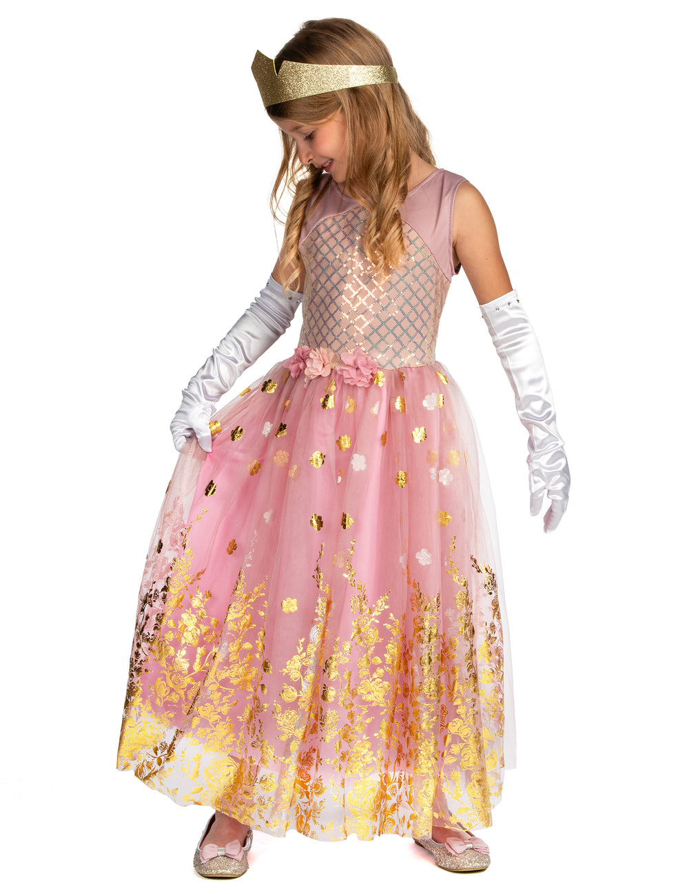 Vue de profil du déguisement de princesse pour fille rose gold