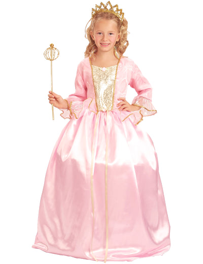 Déguisement Princesse luxe pour fille rose avec bustier et accessoires dorés