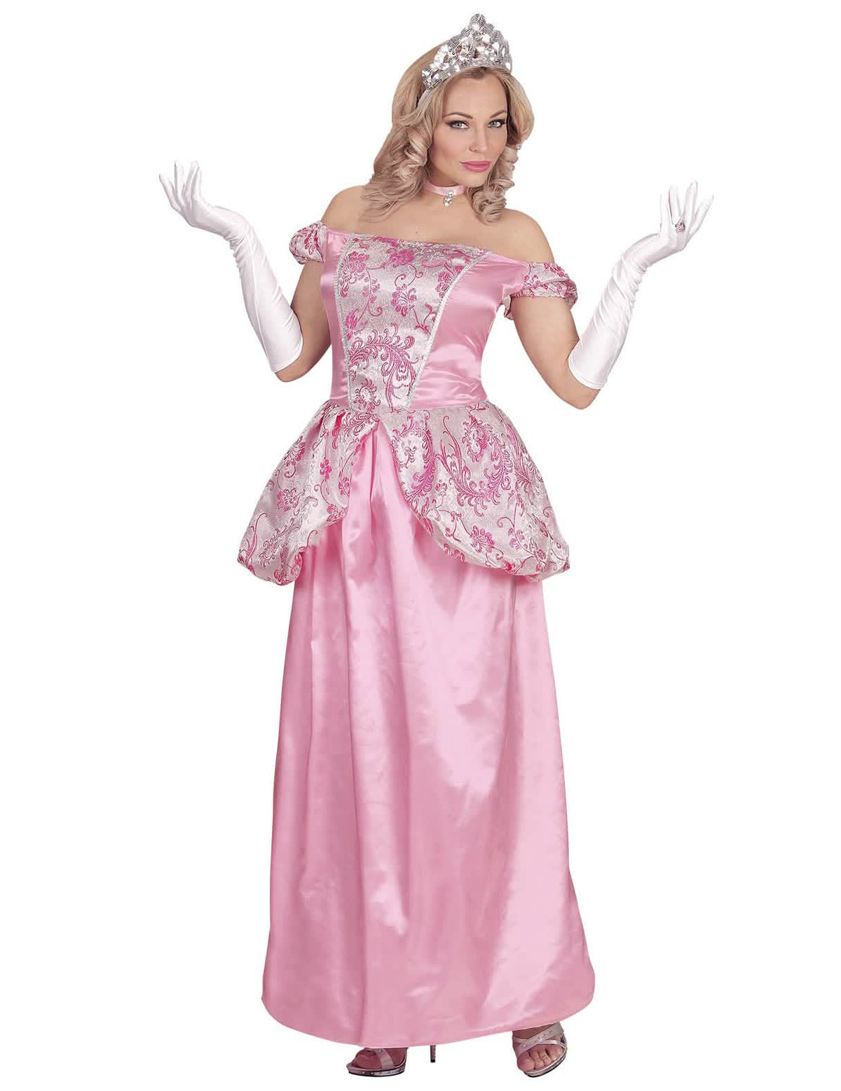 Déguisement de princesse pour femme rose pâle avec diadème et gants blancs