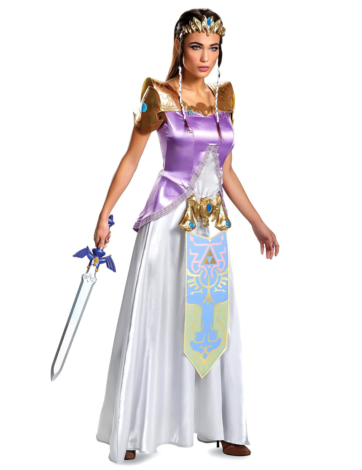 Luxusný kostým princezná Zelda pre ženu fialová a biela s zlatými doplnky