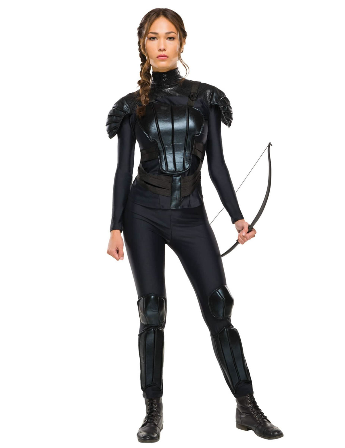 Rebelský kostým Katniss Hunger Games™ pre ženu čierna s brnením a lukom