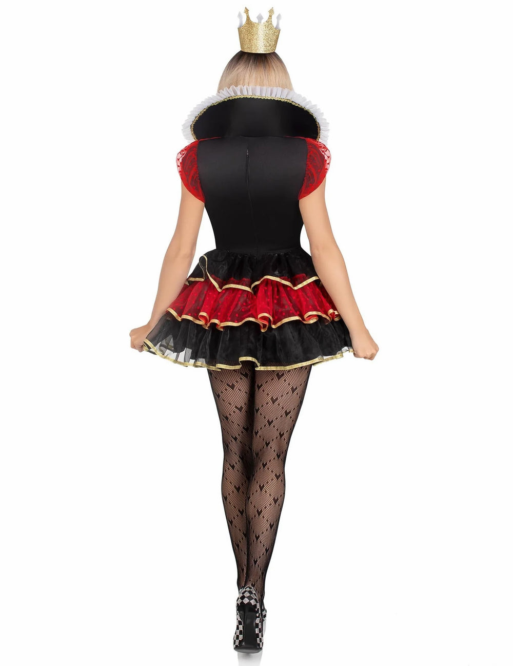 Vue de dos du déguisement reine de cœur sexy pour femme