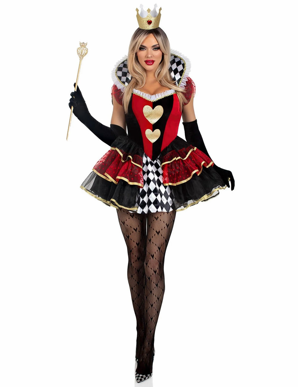 Déguisement reine de cœur sexy pour femme rouge noir et blanc à damier