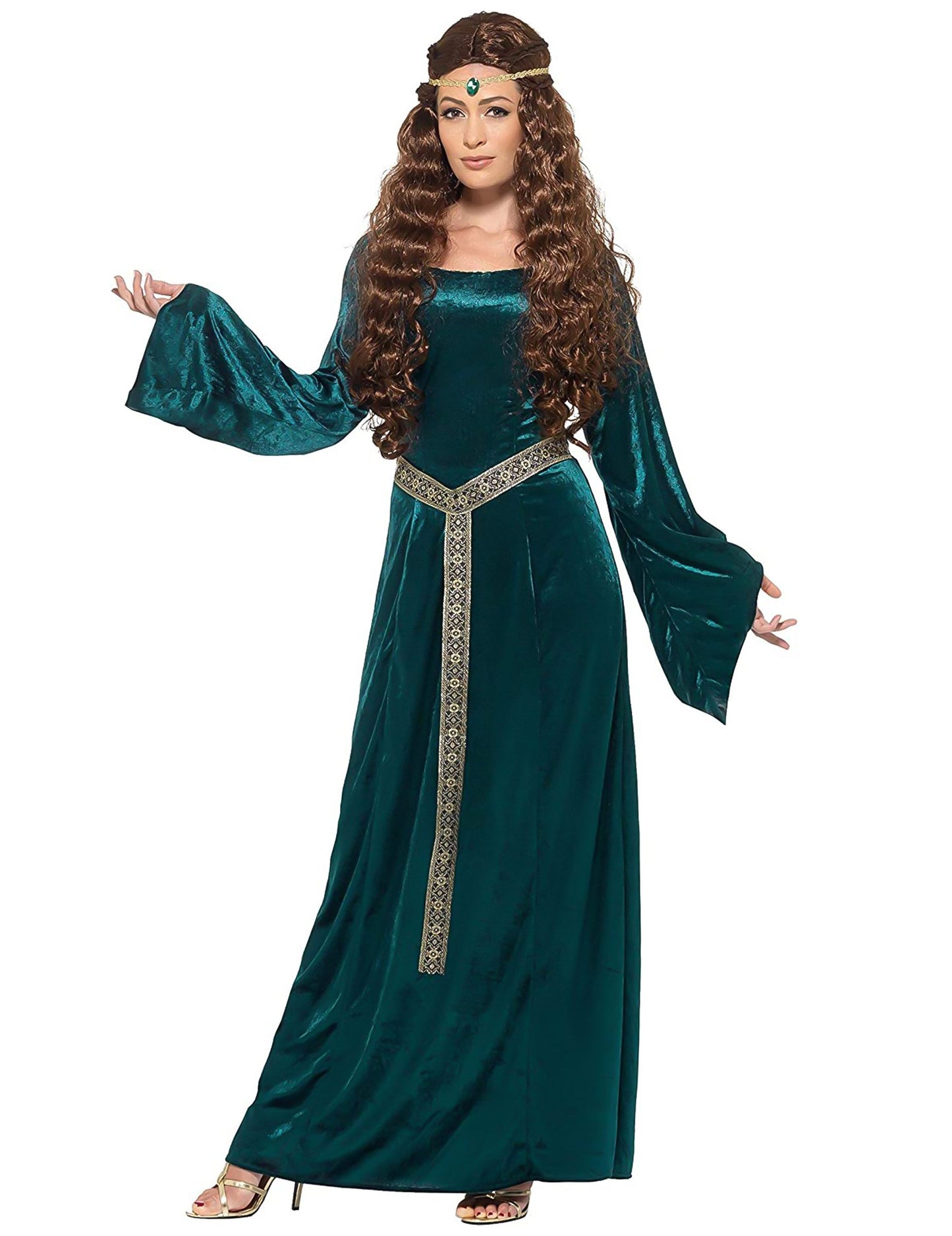 Vue de face du déguisement de reine médiévale pour femme