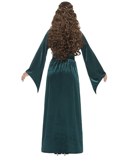 Vue de dos du déguisement de reine médiévale pour femme