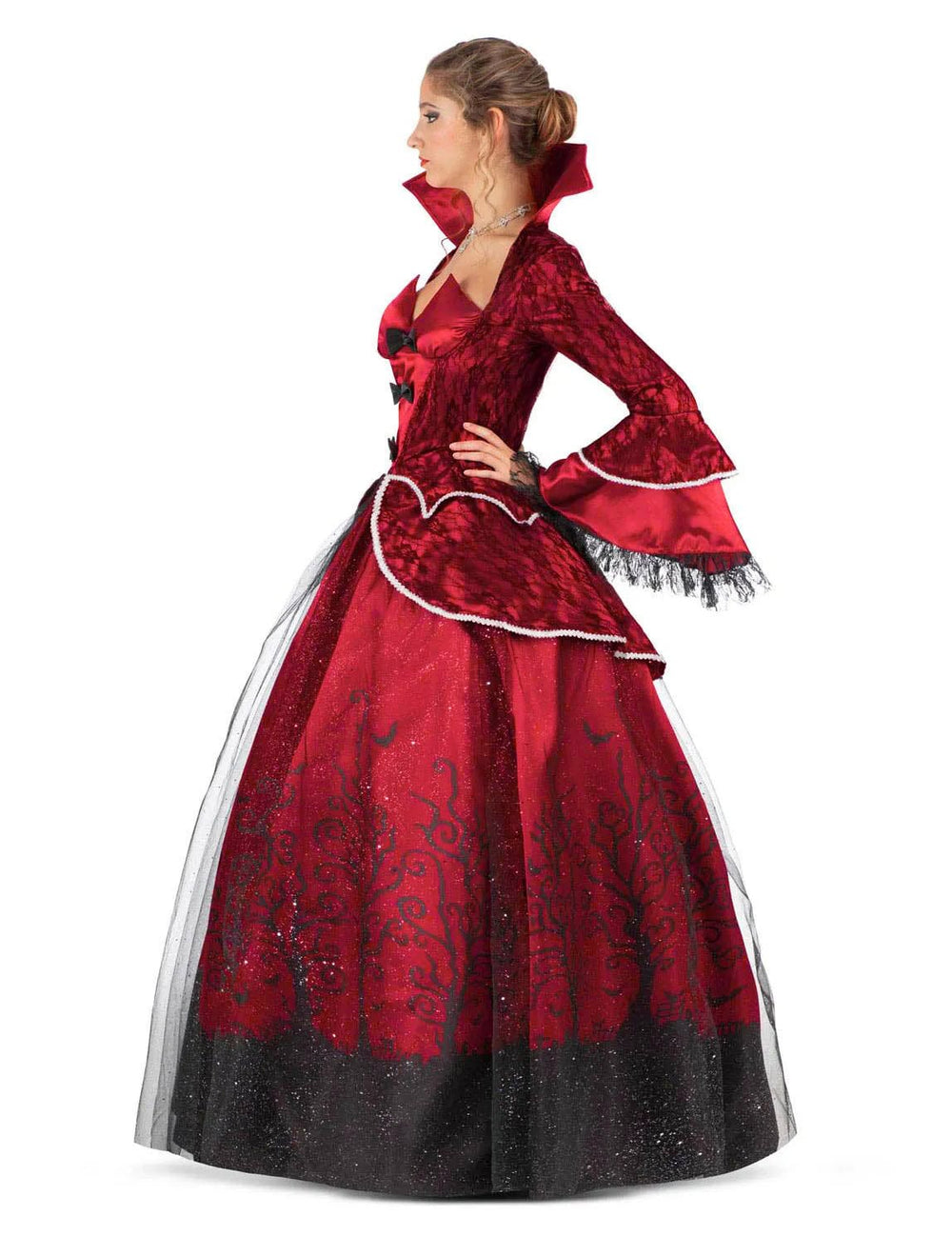 Vue de profil du déguisement reine vampire luxe pour femme