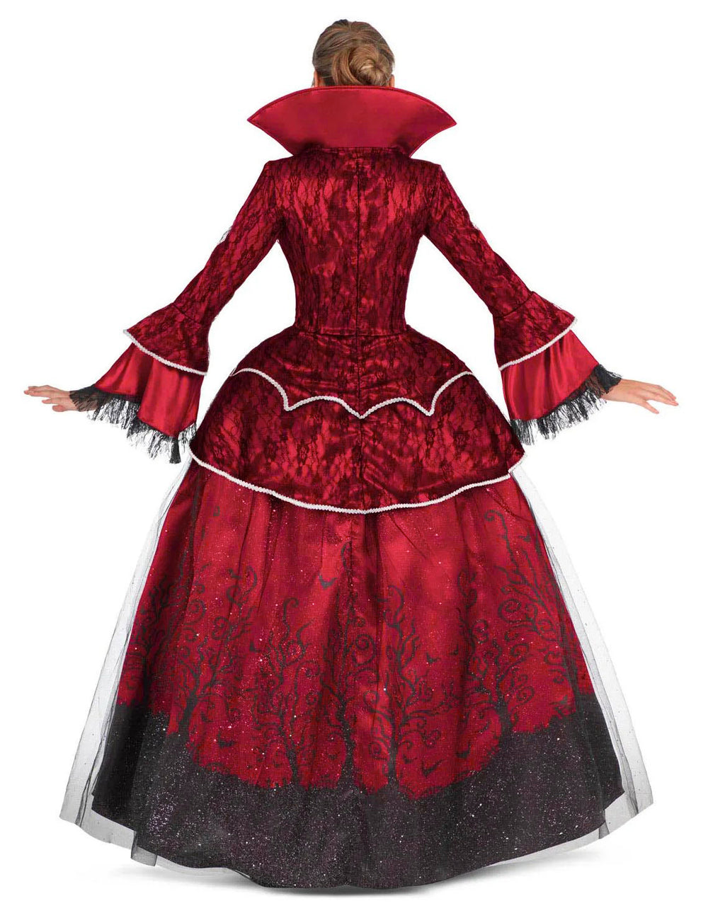 Déguisement de reine vampire luxe pour femme rouge et noir vue de dos