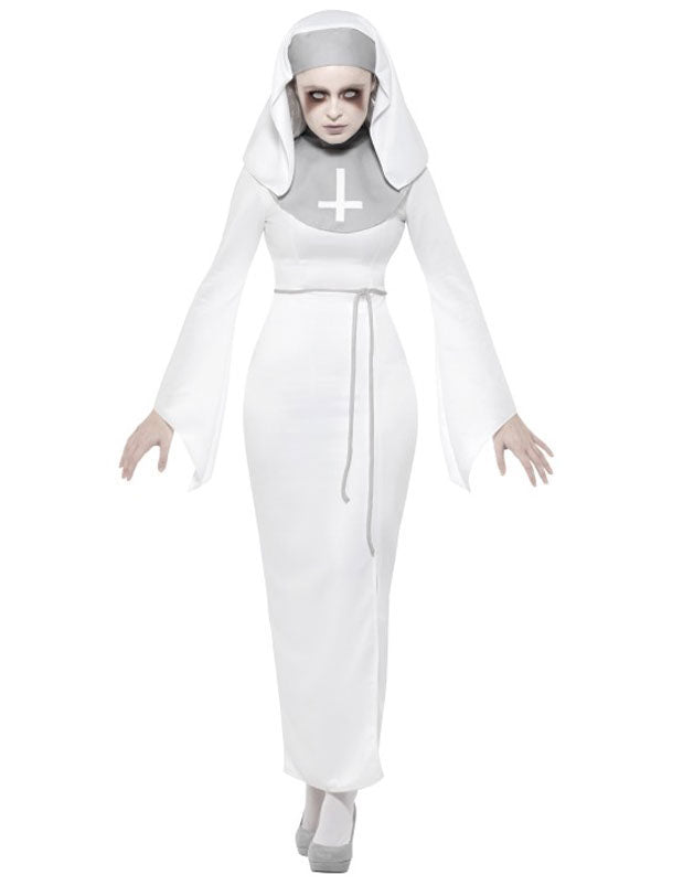 Déguisement de religieuse possédée pour femme blanc et gris