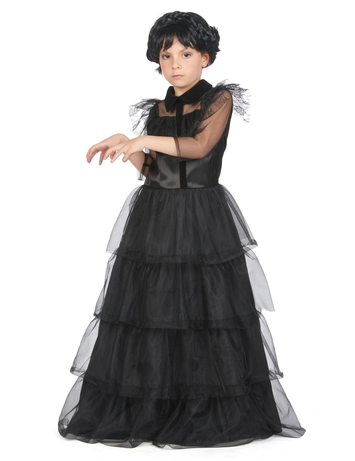 Vue de profil du déguisement robe de bal gothique pour fille