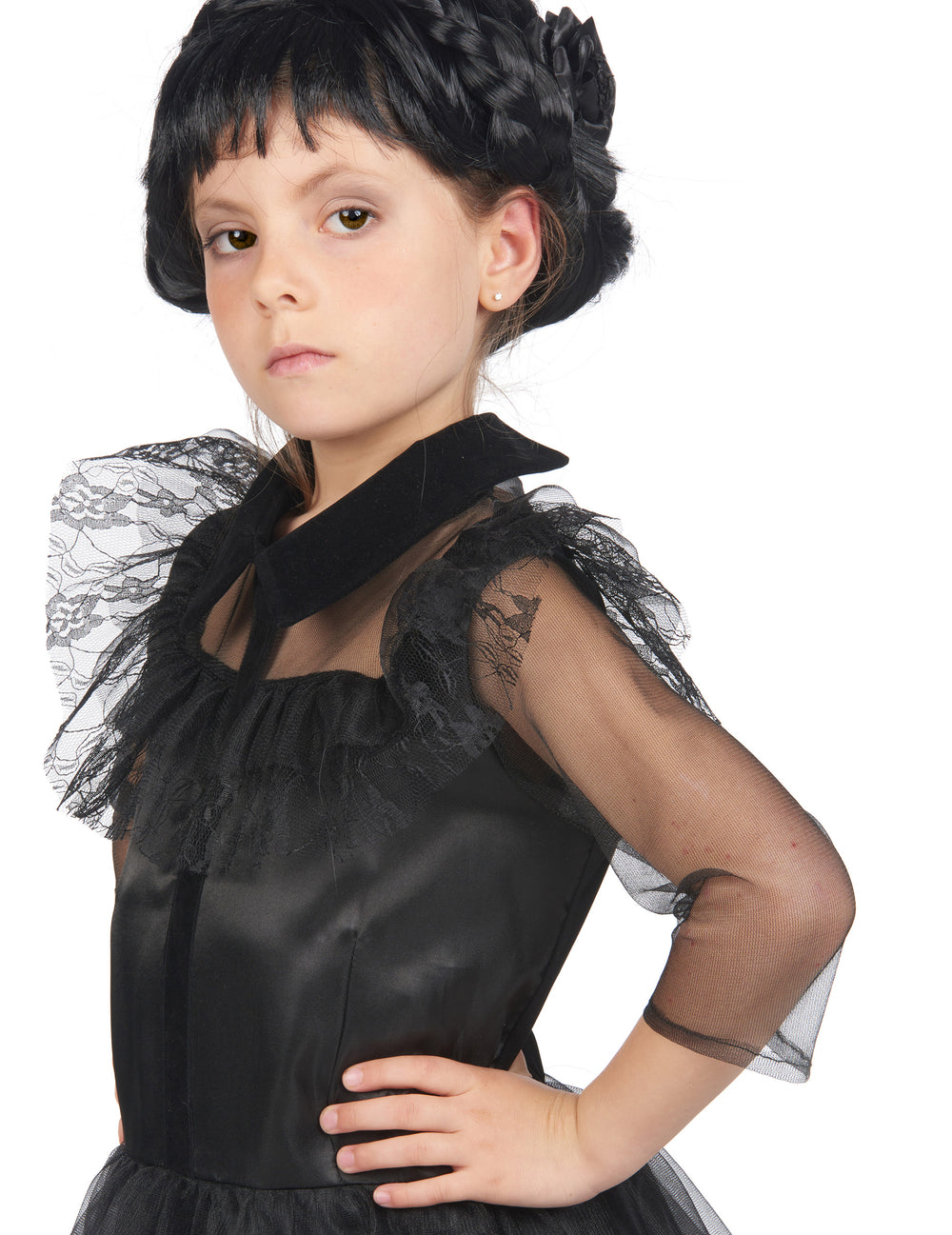 Déguisement robe de bal gothique pour fille noir avec manches en dentelle